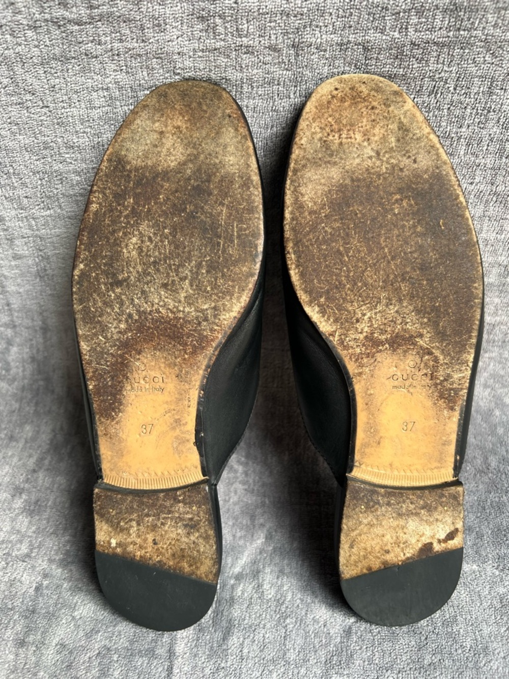 GUCCI Princetown Leather Horsebit Loafer Mules Sz 37 Black Italy Made - Picture 6 of 13